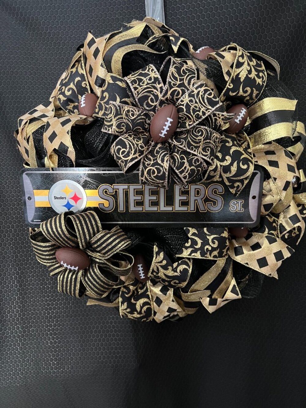Pittsburgh Steelers Deco Mesh Football Wreath 2